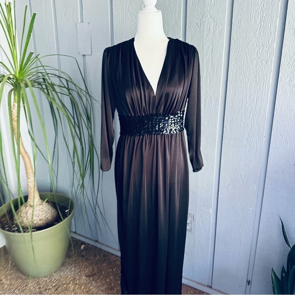 Claralura Original California Vintage Gown Black Maxi Dress Long 1970s 1980s 80s - Picture 7 of 16